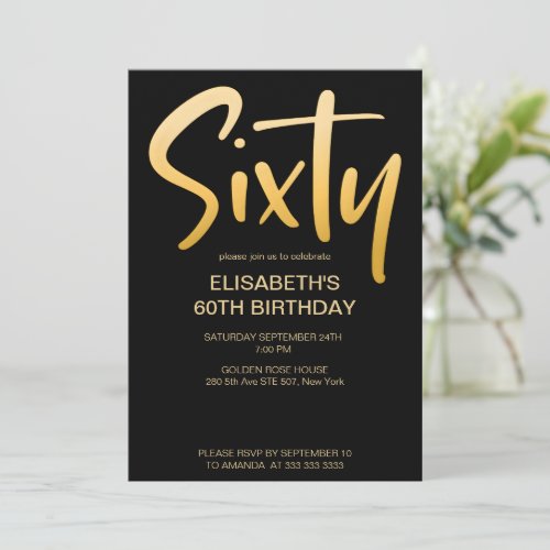 Modern Elegant Simple Black 60th Birthday Party Invitation