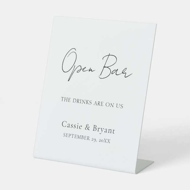 Modern Elegant Simple Black and White Open Bar Pedestal Sign (Front)
