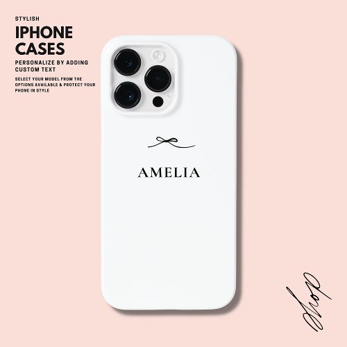Modern Elegant Simple Black Bow Monogram White Case_Mate iPhone 14 Pro Max Case