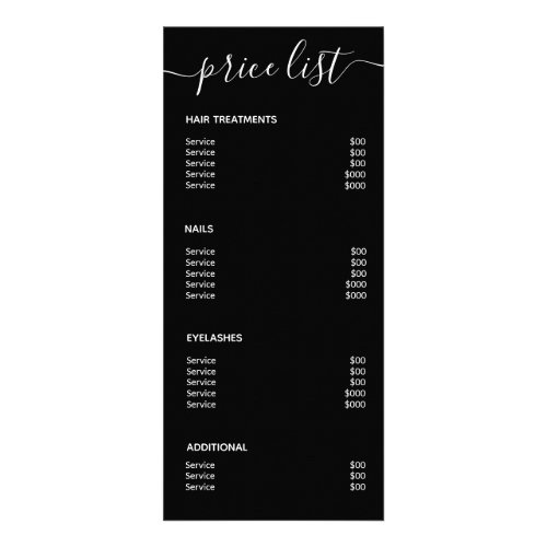 Modern Elegant Simple Black Spa Salon Price List Rack Card