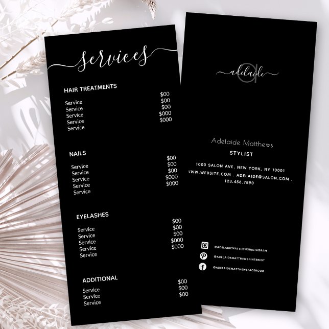 Modern Elegant Simple Black Spa Salon Service Menu (Creator Uploaded)