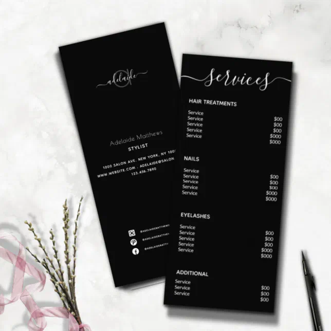 Modern Elegant Simple Black Spa Salon Service Menu | Zazzle