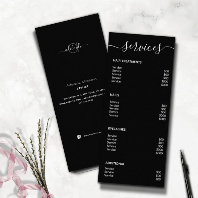 Modern Elegant Simple Black Spa Salon Service Menu (Creator Uploaded)