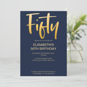 Modern Elegant Simple Blue 50th Birthday Party Invitation