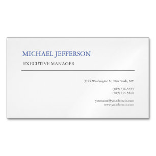 Modern Elegant Simple Blue White Business Card Magnet