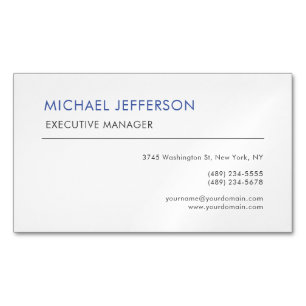 Modern Elegant Simple Blue White Business Card Magnet