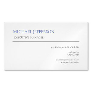 Modern Elegant Simple Blue White Business Card Magnet