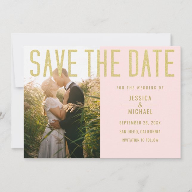 Modern Elegant Simple Blush Pink Photo Wedding Save The Date (Front)