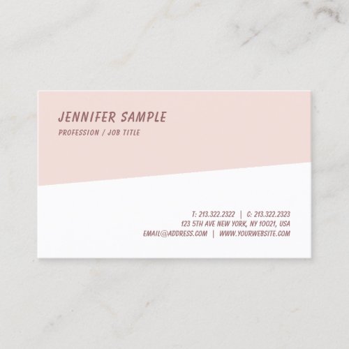 Modern Elegant Simple Blush Pink White Template Business Card