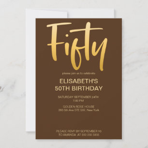 Modern Elegant Simple Brown 50th Birthday Party Invitation