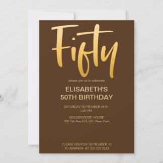 Modern Elegant Simple Brown 50th Birthday Party Invitation