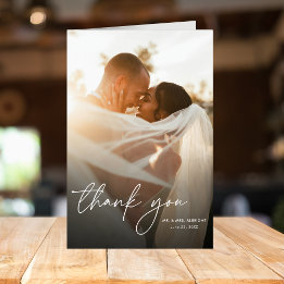 Modern Elegant Simple Chic 2 Photos Wedding Letterpress Thank You Card
