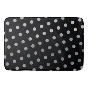 Modern Elegant Simple Chic Black Silver Polka Dots Bath Mat
