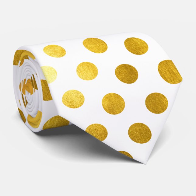 Modern Elegant Simple Classy White Gold Polka Dots Neck Tie (Rolled)