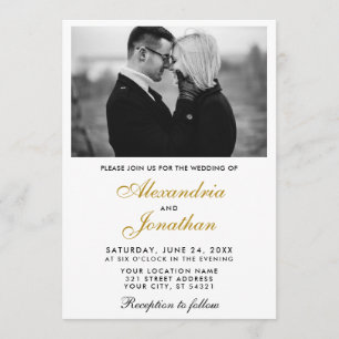 Modern Elegant Simple Couple Photo Wedding Gold Invitation