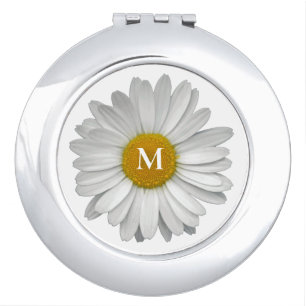 Modern Elegant Simple Daisy Flower with Monogram Compact Mirror