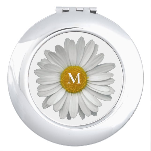 Modern Elegant Simple Daisy Flower with Monogram Compact Mirror (Front)