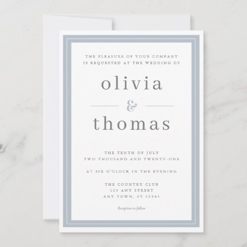 Modern Elegant Simple Dusty Blue Border Wedding Invitation