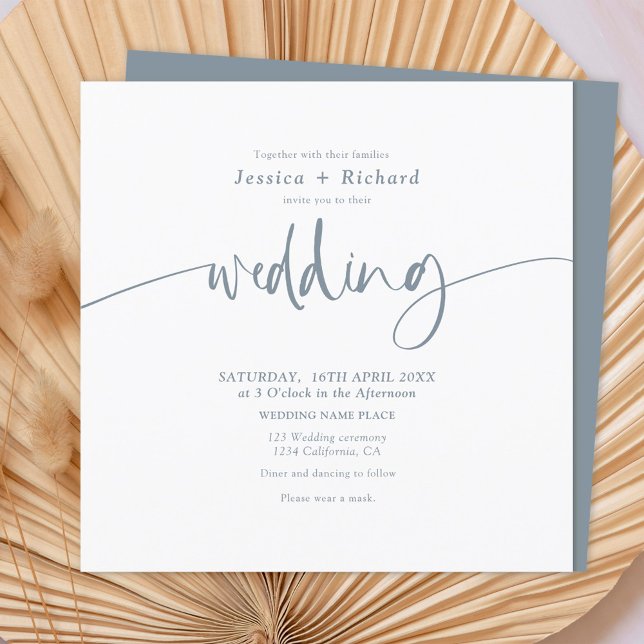 Modern elegant simple dusty blue wedding script invitation (Creator Uploaded)