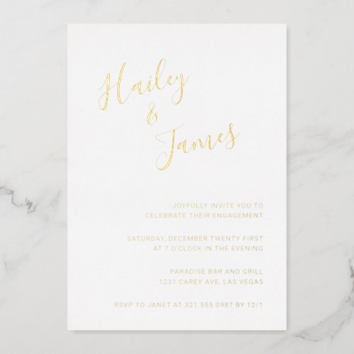 Modern Elegant Simple Engagement Party Gold Foil Invitation