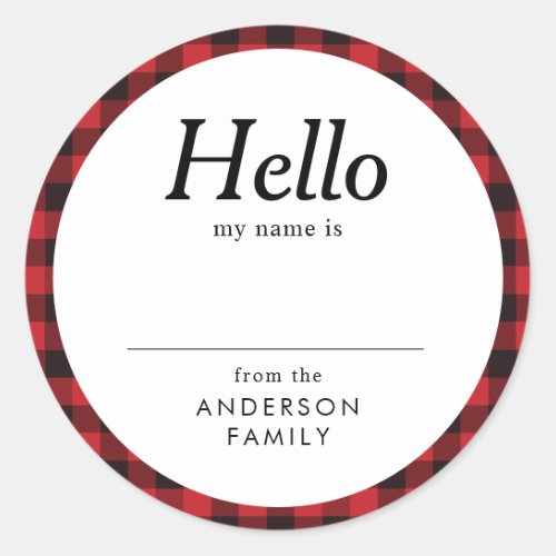 Modern Elegant Simple Family Reunion Name Red  Classic Round Sticker