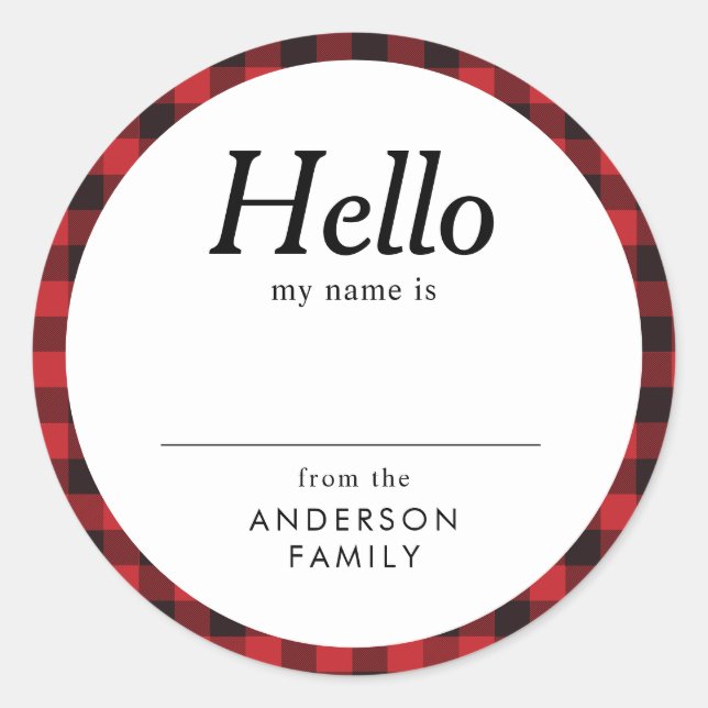 Modern Elegant Simple Family Reunion Name Red  Classic Round Sticker (Front)