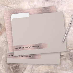 Modern Elegant Simple Faux Rose Gold Brushed Metal File Folder