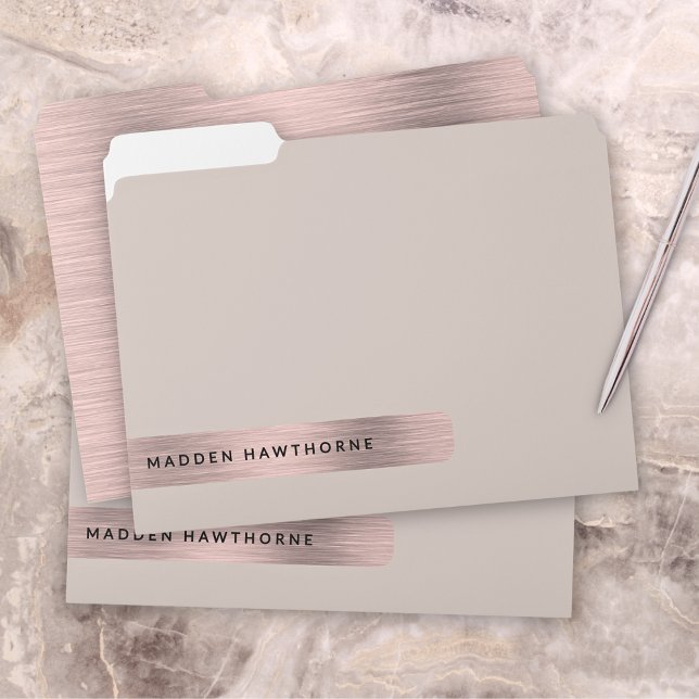 Modern Elegant Simple Faux Rose Gold Brushed Metal File Folder (Creator Uploaded)