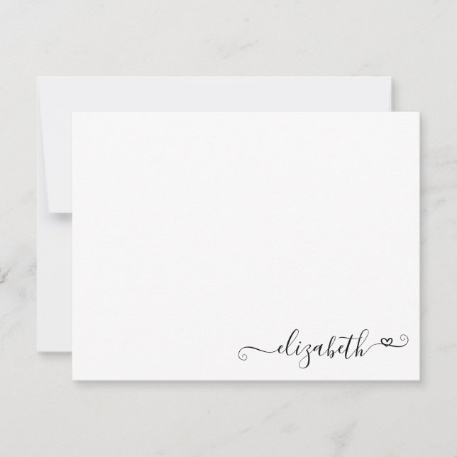 Modern Elegant Simple Feminine Girly Heart Script Note Card (Front)