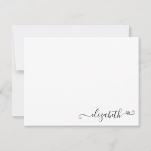 Modern Elegant Simple Feminine Girly Heart Script Note Card
