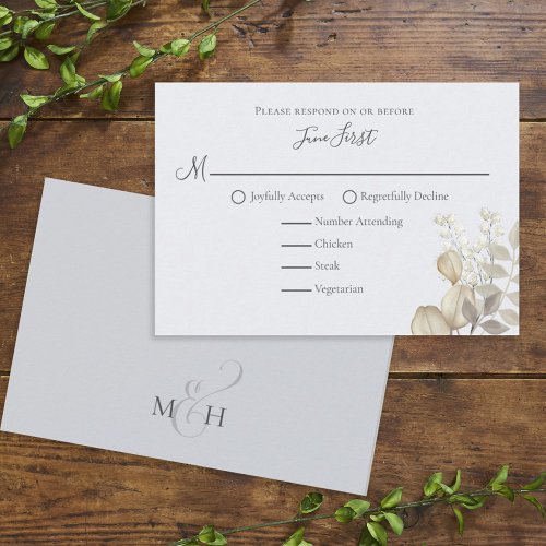 Modern Elegant Simple Foliage Ivory Meal Choice RSVP Card