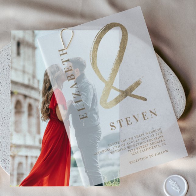 Modern Elegant Simple Gold Ampersand Wedding Vellum Invitations (Modern Elegant Simple Gold Ampersand Wedding Vellum Invitations)