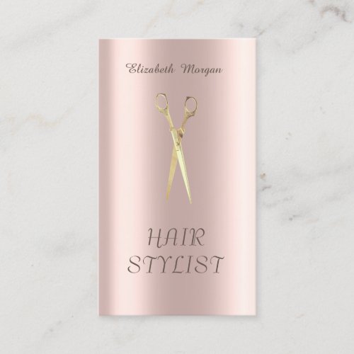Modern Elegant Simple Gold Scissors Rose Gold Business Card