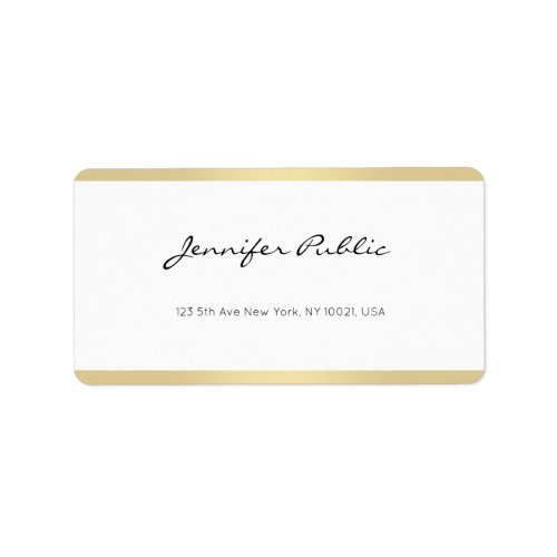 Modern Elegant Simple Gold White Chic Hand Script Label