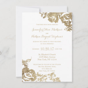 Modern Elegant Simple Gold White Floral Wedding Invitation
