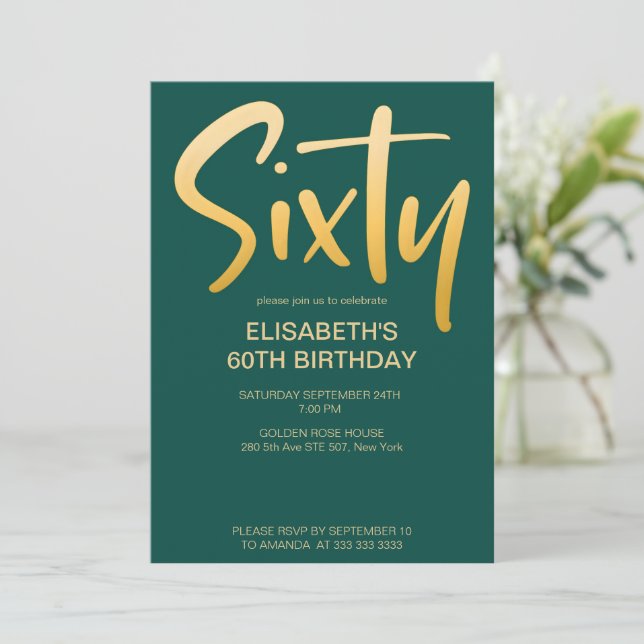 Modern Elegant Simple Green 60th Birthday Party Invitation (Standing Front)