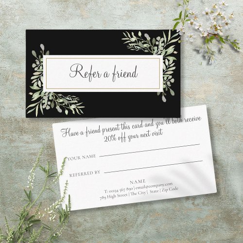 Modern Elegant Simple Greenery Watercolor Referral Card