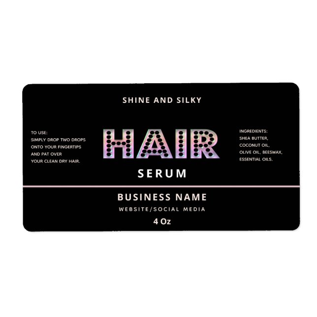 Modern elegant  simple hair serum label (Front)