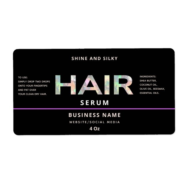 Modern elegant  simple hair serum label (Front)