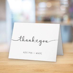 Modern Elegant Simple Hearts Script Wedding Letterpress Thank You Card