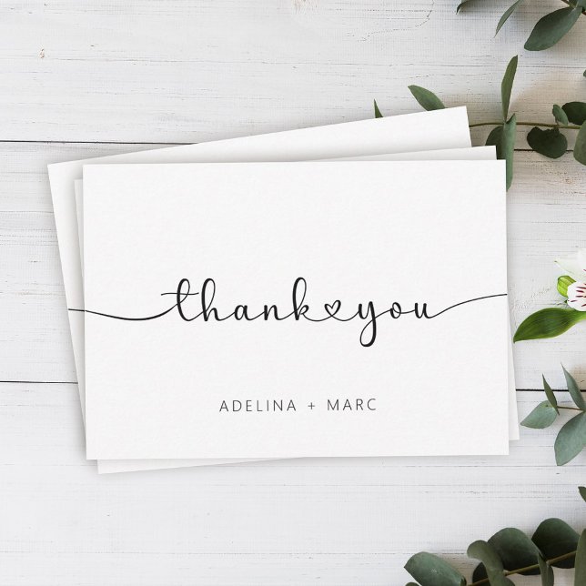 Modern Elegant Simple Hearts Script Wedding Thank You Card (Creator Uploaded)
