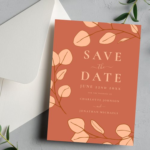 Modern Elegant Simple Leaf Peach Fuzz Wedding Save The Date