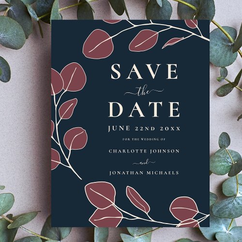 Modern Elegant Simple Leaves Wedding  Save The Date