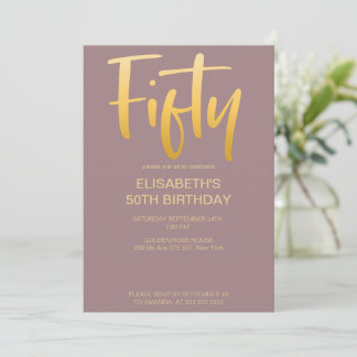 Modern Elegant Simple Mauve 50th Birthday Party Invitation