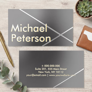 Modern Elegant Simple Minimal Trendy Classy Gray Foil Spot Gloss Business Cards