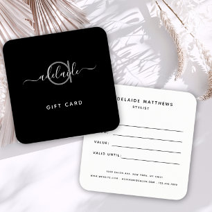Modern Elegant Simple Monogram Black Gift Card