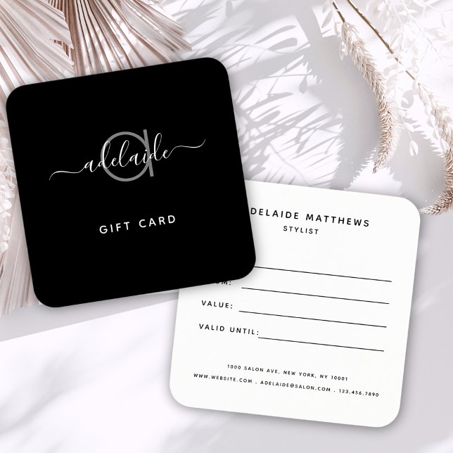 Modern Elegant Simple Monogram Black Gift Card (Creator Uploaded)