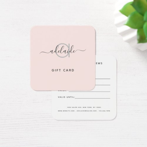 Modern Elegant Simple Monogram Blush Gift Card