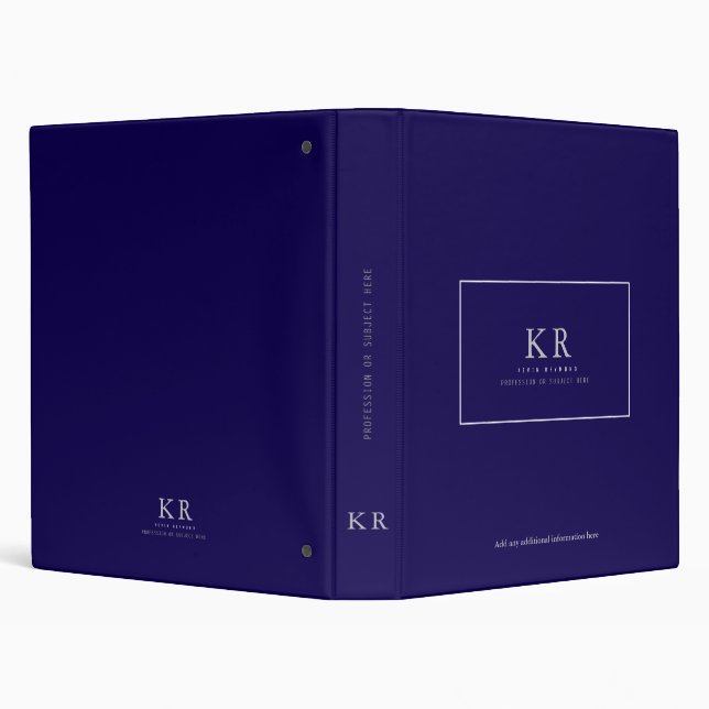Modern Elegant Simple Monogram dark blue 3 Ring Binder (Background)