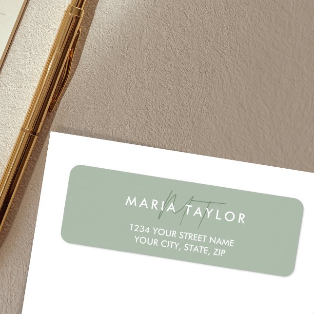 Modern Elegant Simple Monogram Stylish Sage  Label (Simple Minimalist sage green monogram return address label)